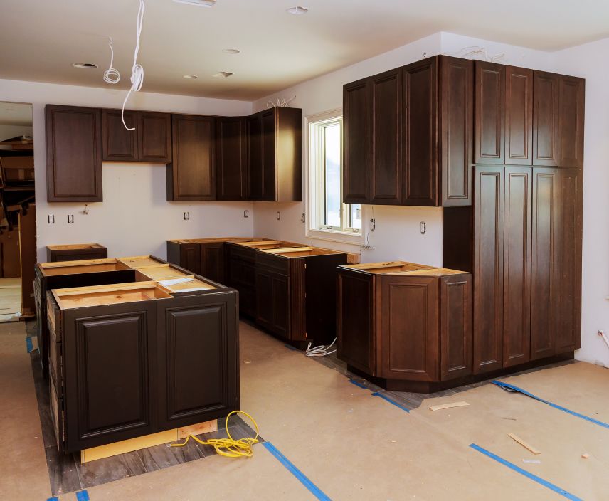 Kitchen with dark timber cabinetry